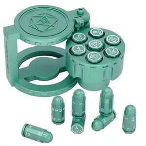 NEW CZYY Metal Polyhedral Bullet Dice Set of 7 Spinning Revolver Cylinder GREEN